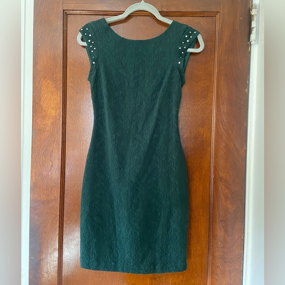 Zara Emerald Green Cocktail Dress Jacquard with Gem Stone Accent